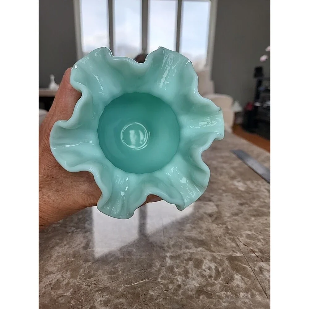 Fenton Green Pastel Hobnail Vase, 4.5
